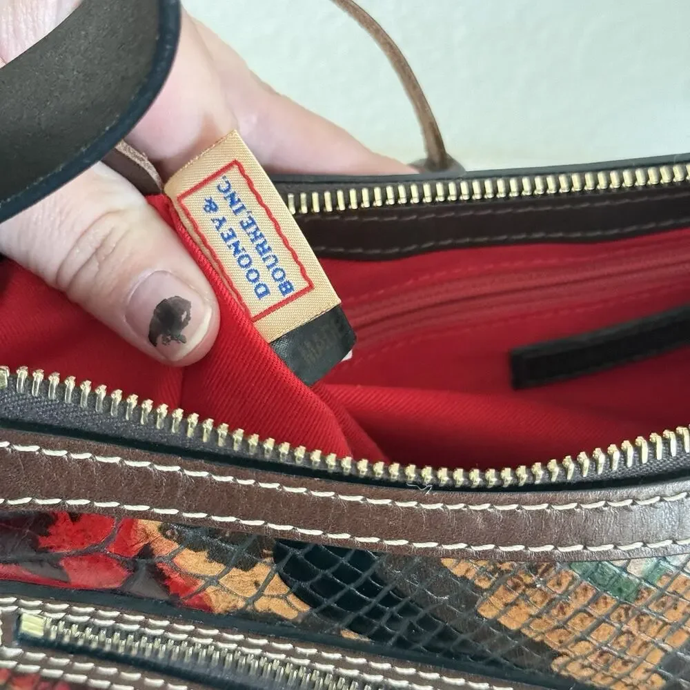 Dooney & Bourke Python Embossed Leather Hobo Shoulder Bag Red Brown Clean